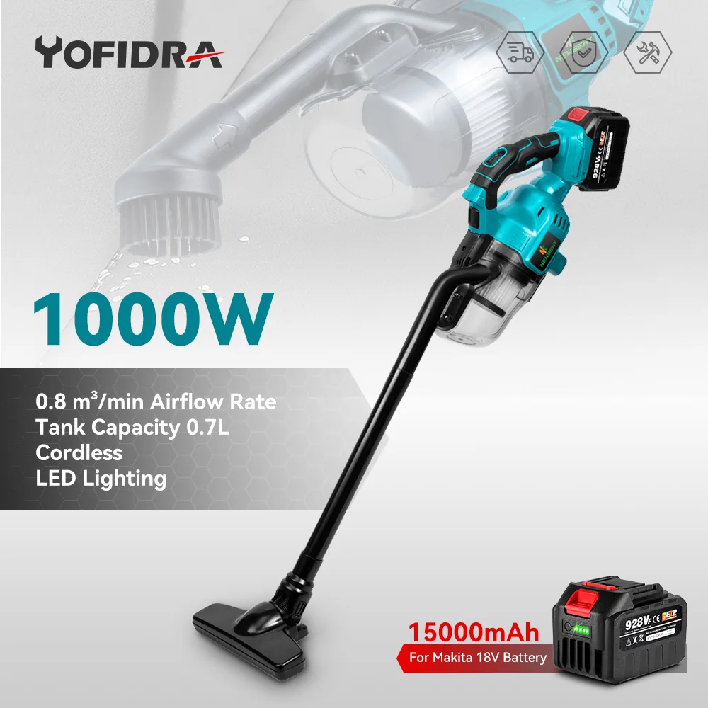YOFIDRA 1000W Cordless Aspirapolvere Elettrico Efficiente Ricaricabile Catcher Polvere di Pulizia Utensili Elettrici Per Makita Batteria Spille