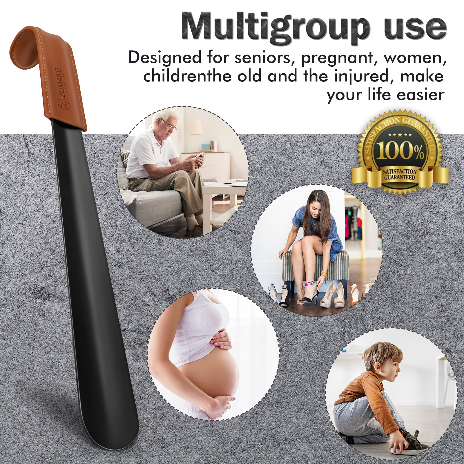 Elevador extra longo do chifre do sapato, 42cm chifres longos manipulados sapato com pulseira de couro, Colher de aço inoxidável calçadeira para sapatos acessórios