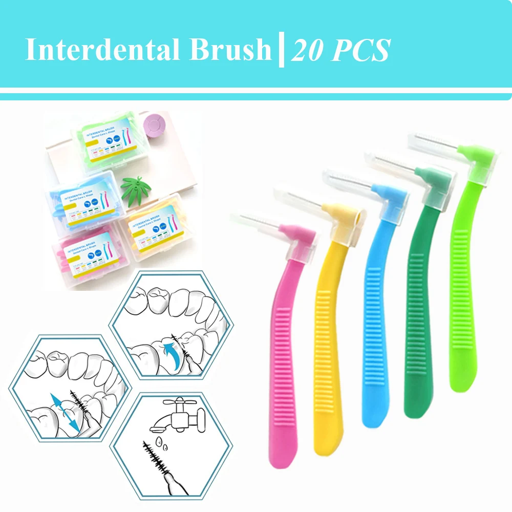 20 pz 0.6-1.2mm L shapeSpazzola interdentale Con Scatola ortodontica strumento dentale pulizia dei denti stuzzicadenti igiene orale filo interdentale