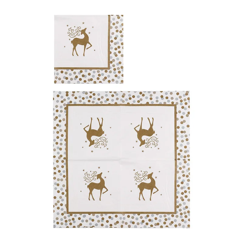 골든 엘크 골드 트리밍 물방울 무늬 프린트 흰색 종이 플레이스매트, 분위기 장식 종이, 2 겹 크리스마스 냅킨, 33cm, 10 개, 20 개