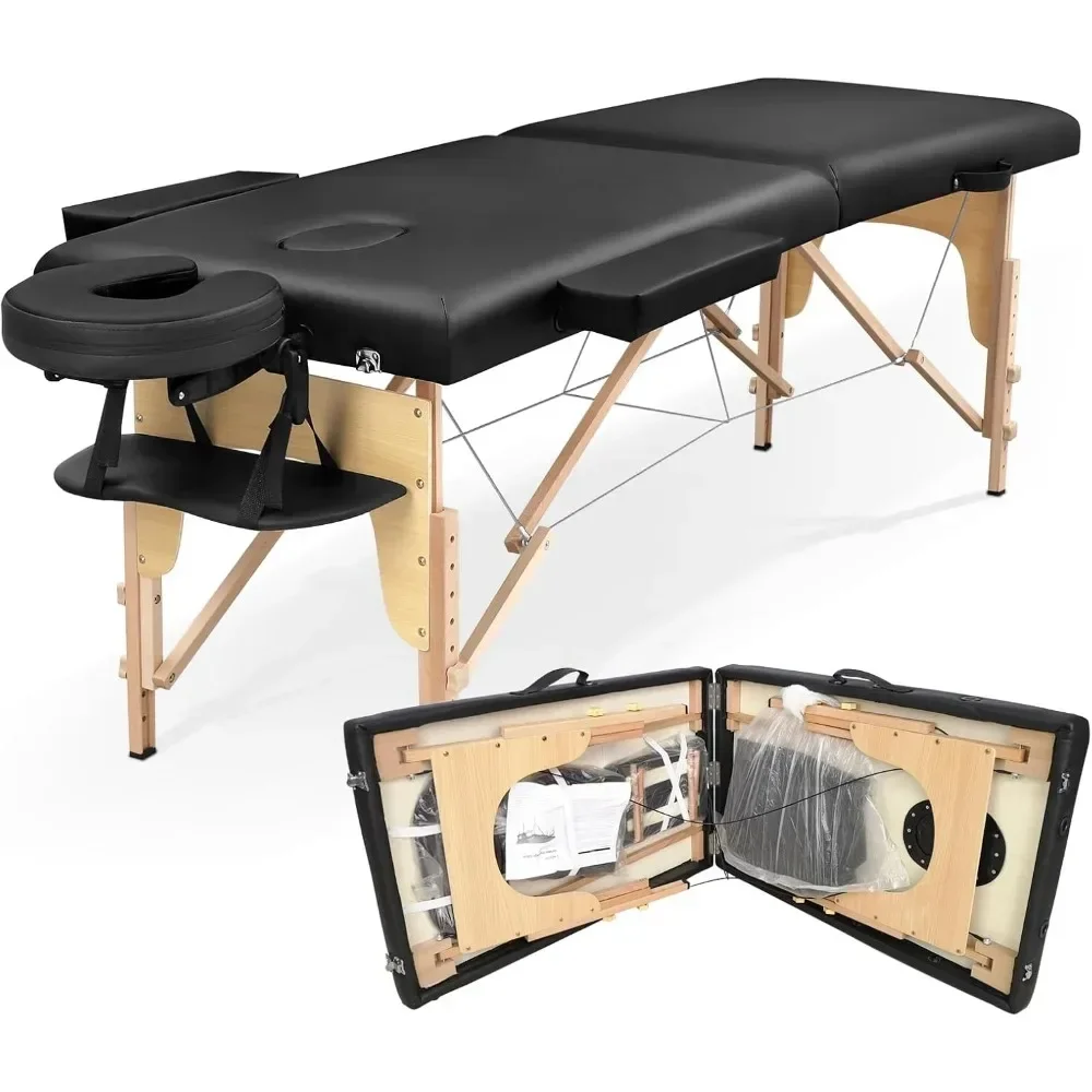 Verstellbarer, faltbarer 2-Zonen-Massagetisch aus Holz für Physiotherapie, Tätowierung, Kosmetika, bequemes Salon-Spa-Behandlungsbett