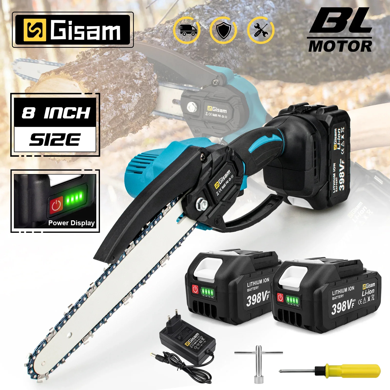 G perfil 8 Zoll bürstenlose Elektrosäge Akku-Kettensäge Handgarten Holzscheitskettensäge Elektrowerkzeug für Makita 18 V Akku Pin