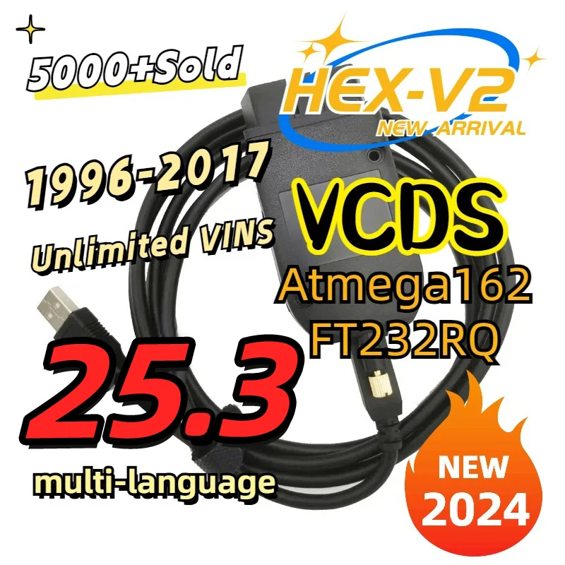 Интерфейс VCDS VAGCOM 2024, обновление VCDSCAN HEX V2, 25,3 для VW, для AUDI Skoda Seat, многоязычные автомобильные диагностические инструменты