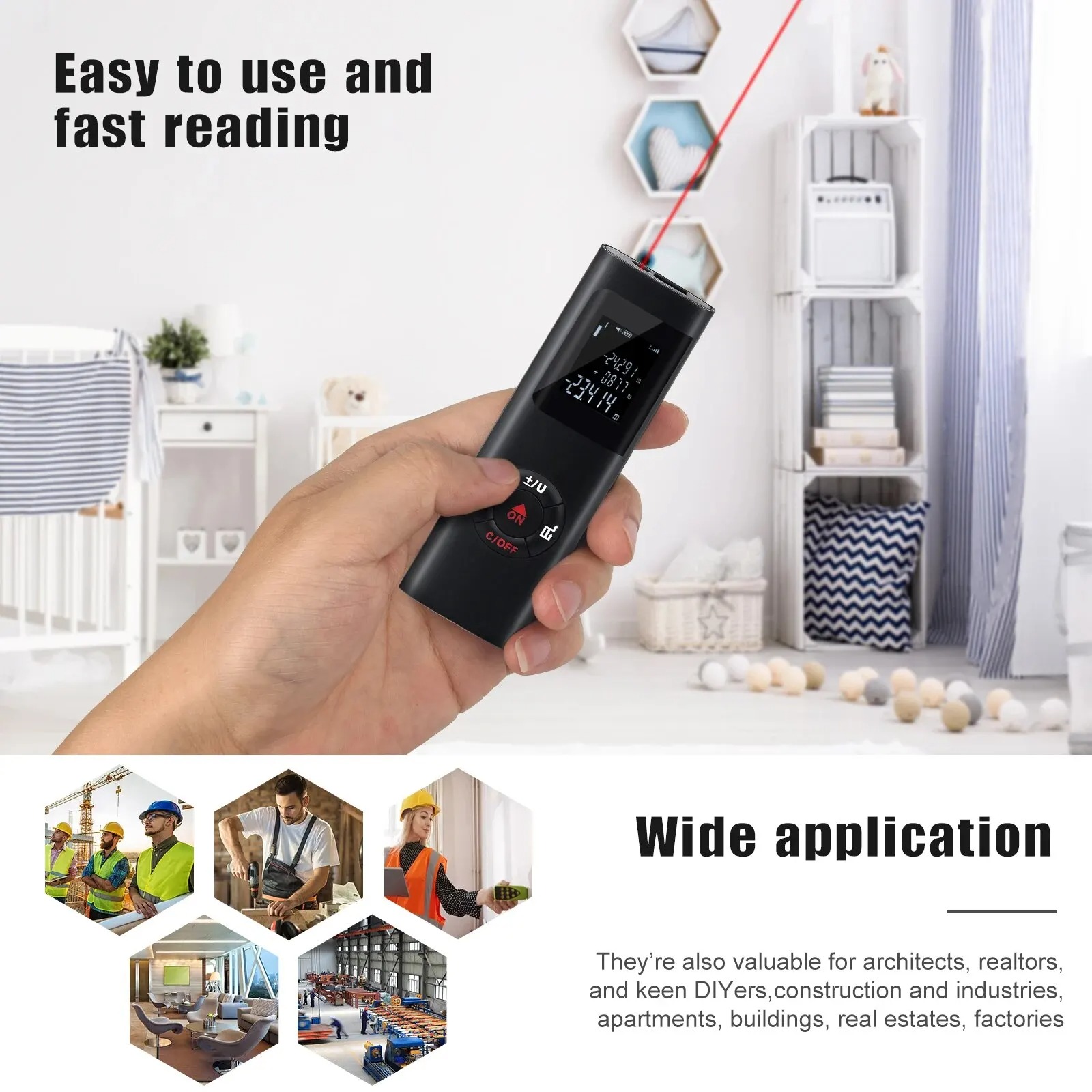 Miernik laserowy Mini Smart 40M/60M, pomiar odległości na podczerwień, ładowany przez USB, przenośny, ręczny, narzędzia do pomiaru odległości laserowej