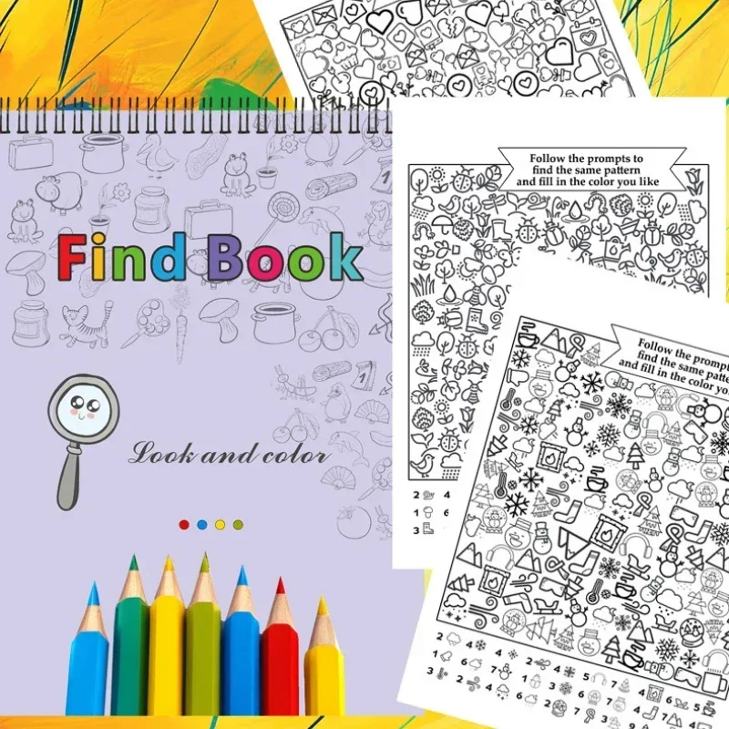 Interactive Hidden Objects Book for Youngsters Concentration Training & Educational Fun with Find and Color Puzzle School Family