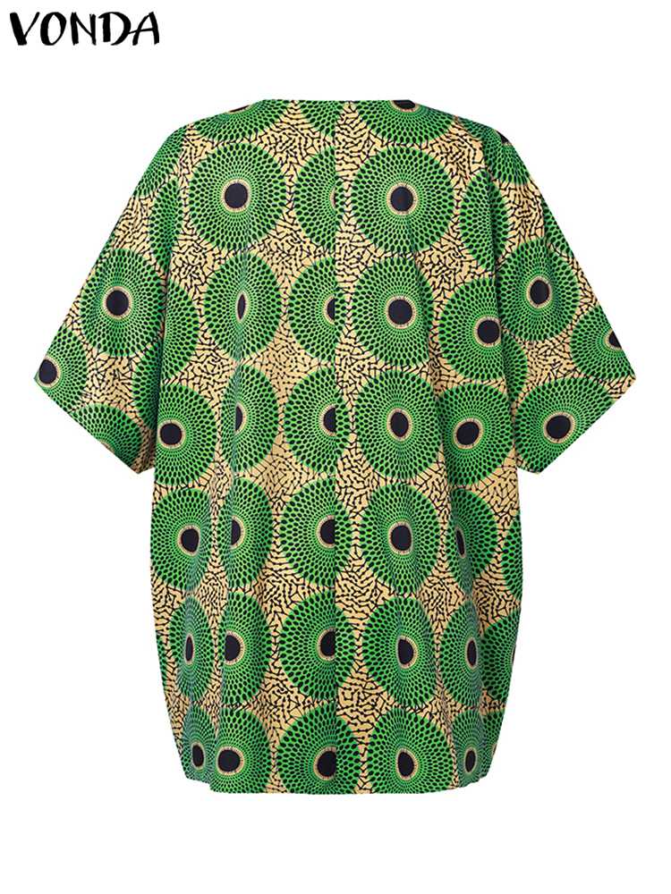 VONDA-Blusa holgada informal con manga murciélago para verano, camisa holgada con cuello en V, Estilo Vintage, estampado bohemio, talla grande 5XL, 2024