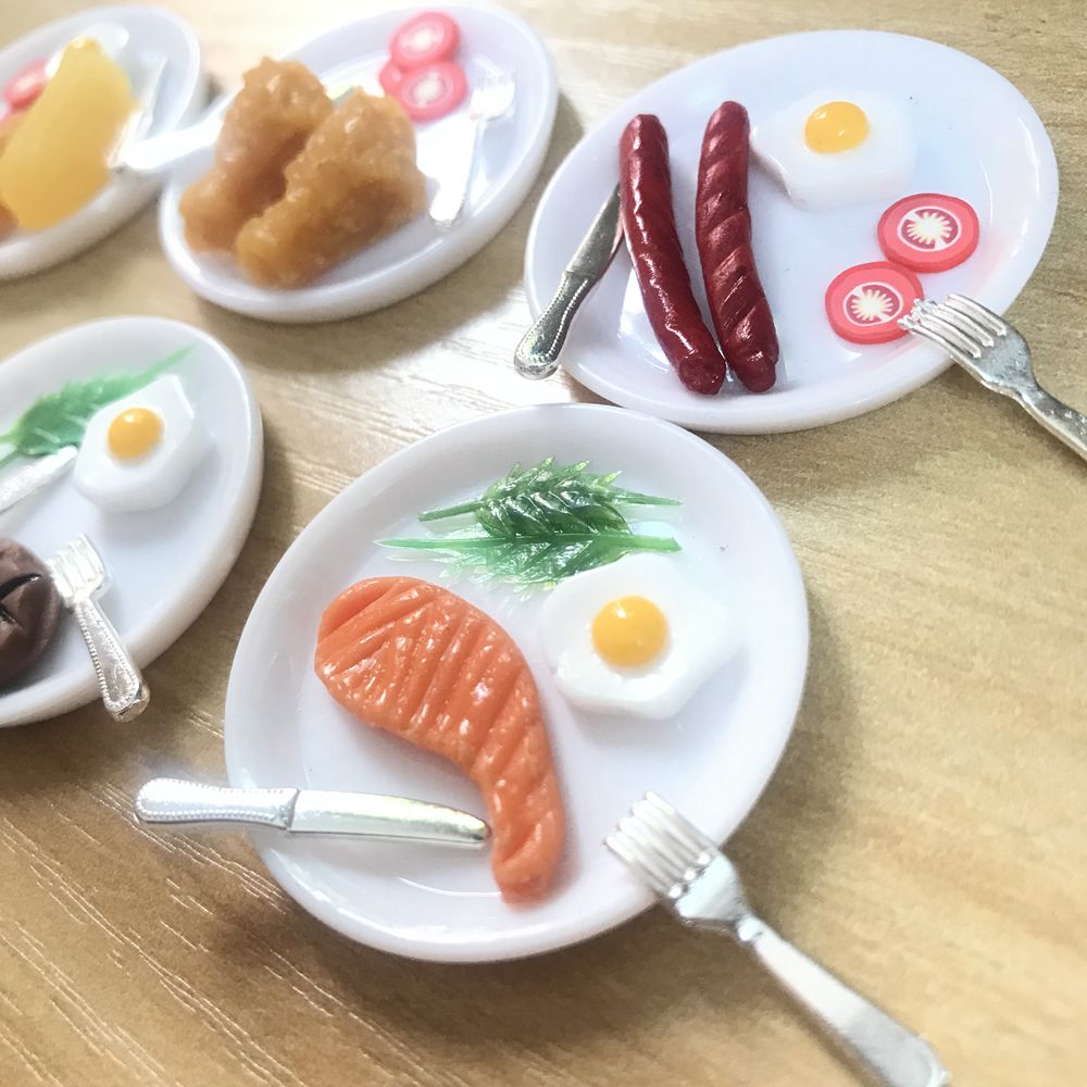 1/12 스케일 미니어처 와인 스테이크 가상 음식 세트, Blyth OB11 1/6 BJD 인형의 집 주방 놀이 장난감 액세서리, 1 세트