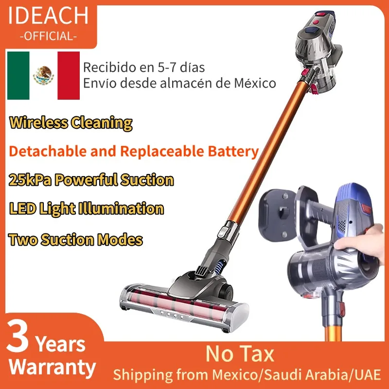 Aspiradora de mano inalámbrica, potente succión de 25kPa, doble Motor, iluminación LED, batería desmontable, limpiador de polvo inalámbrico para el hogar