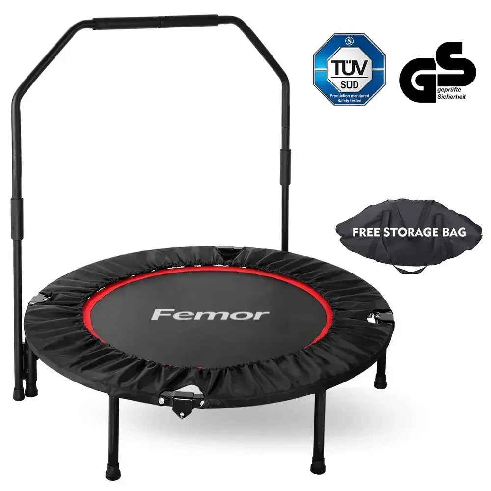 Trampoline Folding Mini Fitness Indoor Exercise Workout Rebounder 101cm with Adjustable Handle, Workout Max Load 150Kg