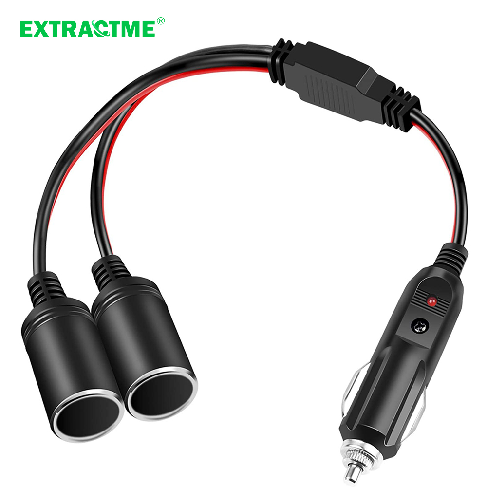 Extractme 1 to 2 Car Cigarette Lighter Splitter Adapter Power Charger Port 16AWG 12/24V Plug Socket 2-Way Splitter with 15A Fuse