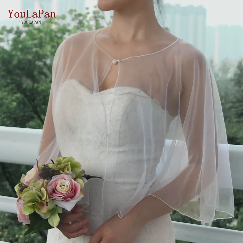 TOPQUEEN atasan Crop Tulle musim panas Aksesori gaun pengantin selendang siku Panjang Cardigan mutiara kancing blus atas VG89 dapat disesuaikan