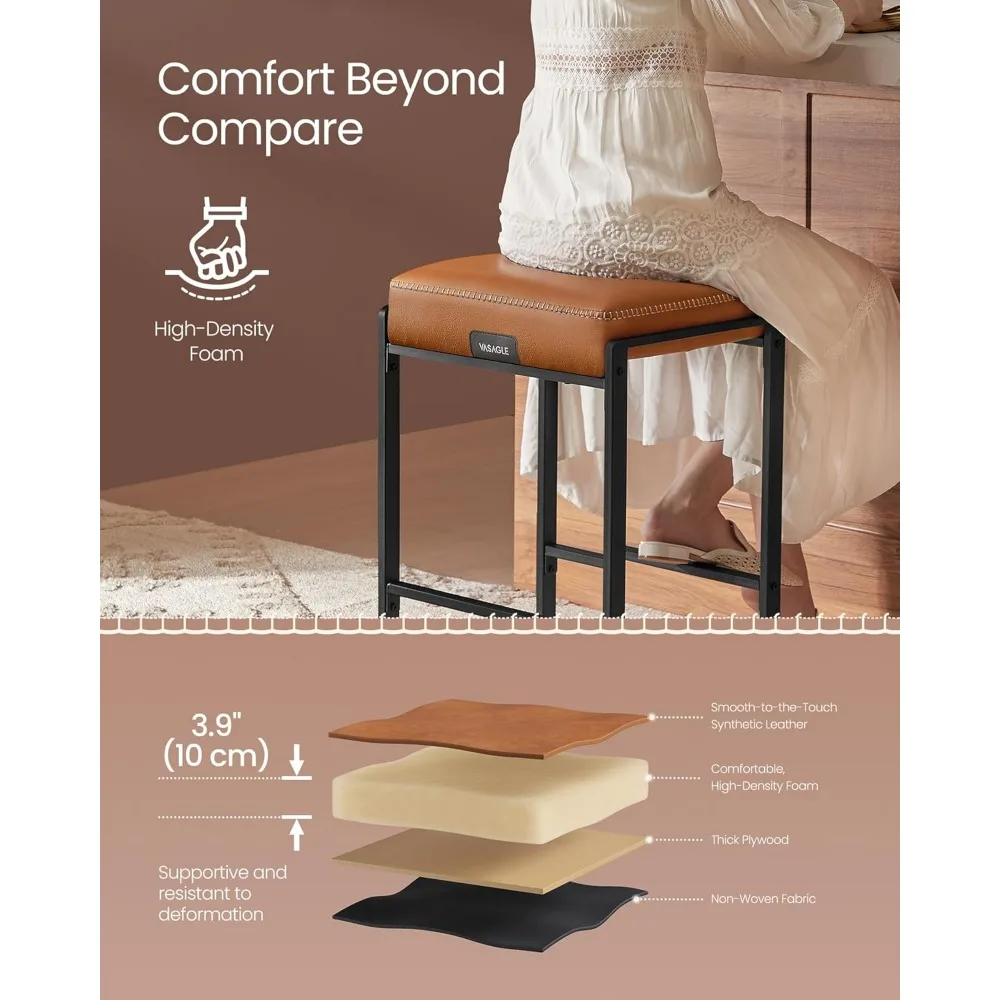 EKHO Collection - Bar Stools Set of 2, Counter Height Bar Stools, Synthetic Leather with Stitching, Mid-Century Modern Counter
