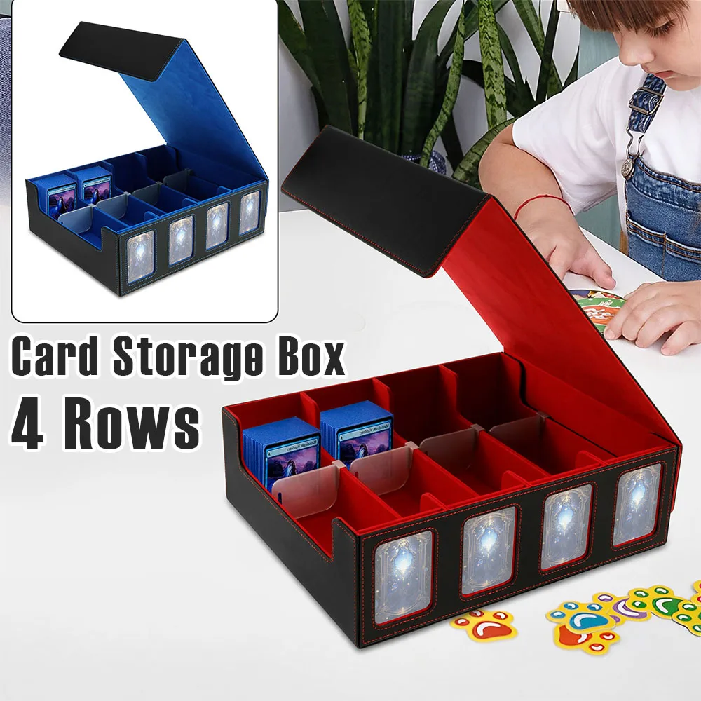 Aufbewahrungsbox für Sammelkarten aus PU-Leder, 4 Reihen, Magnetverschluss, Spielkartenbox mit Sichtfenster, Karte und Aufbewahrung von Notizen