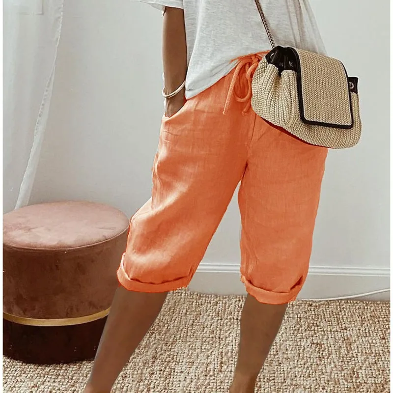 Sommer Casual Shorts Stretch Shorts Legging Sweatshorts Mode Atmungsaktive Fünf-Punkte mit Tasche Weibliche Lose Oberbekleidung Hosen