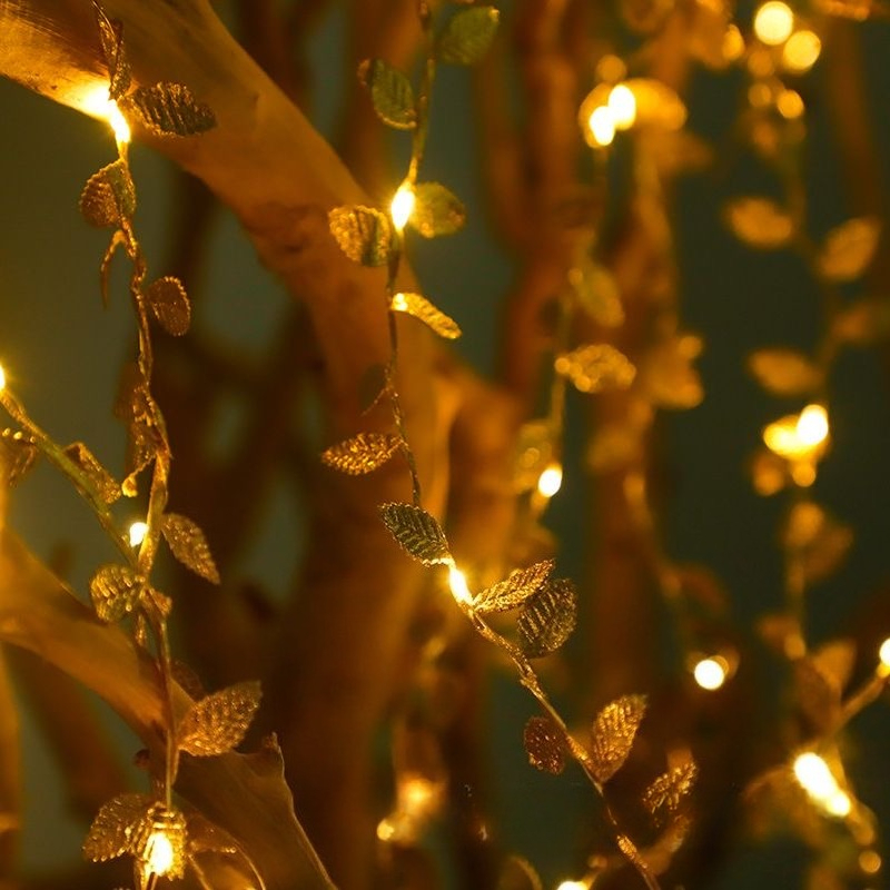 20/50/100LEDs Golden Silver Tiny Leaves Fairy Light Battery Powerd Artificial Plant Garland Vine Lights for Wedding Home Party