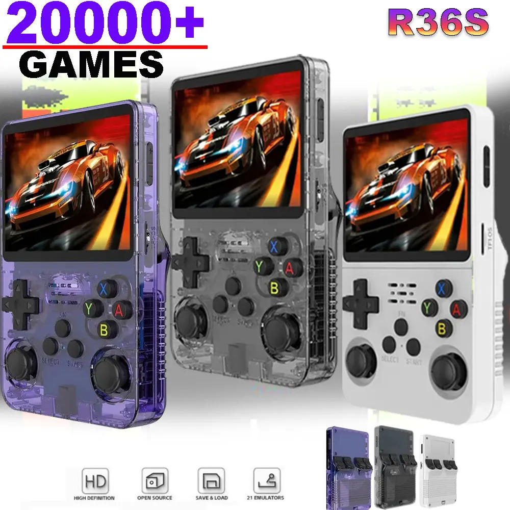 Consola de juegos portátil R36S, pantalla IPS de 3,5 pulgadas, 128G, consolas de juegos Retro clásicas, sistema Arkos, reproductor de videojuegos de bolsillo portátil