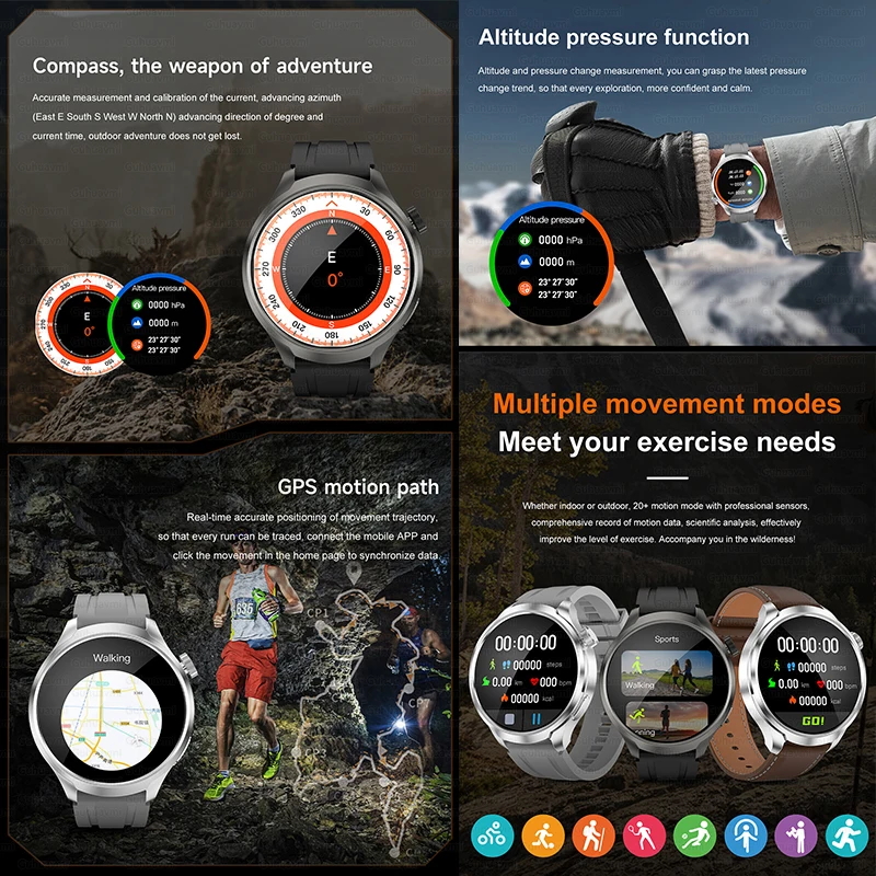 2024New For HUAWEI Sports Smart Bracelet Men Watch 1.85 AMOLED Screen GPS Compass Altimeter Waterproof Bluetooth Call SmartWatch