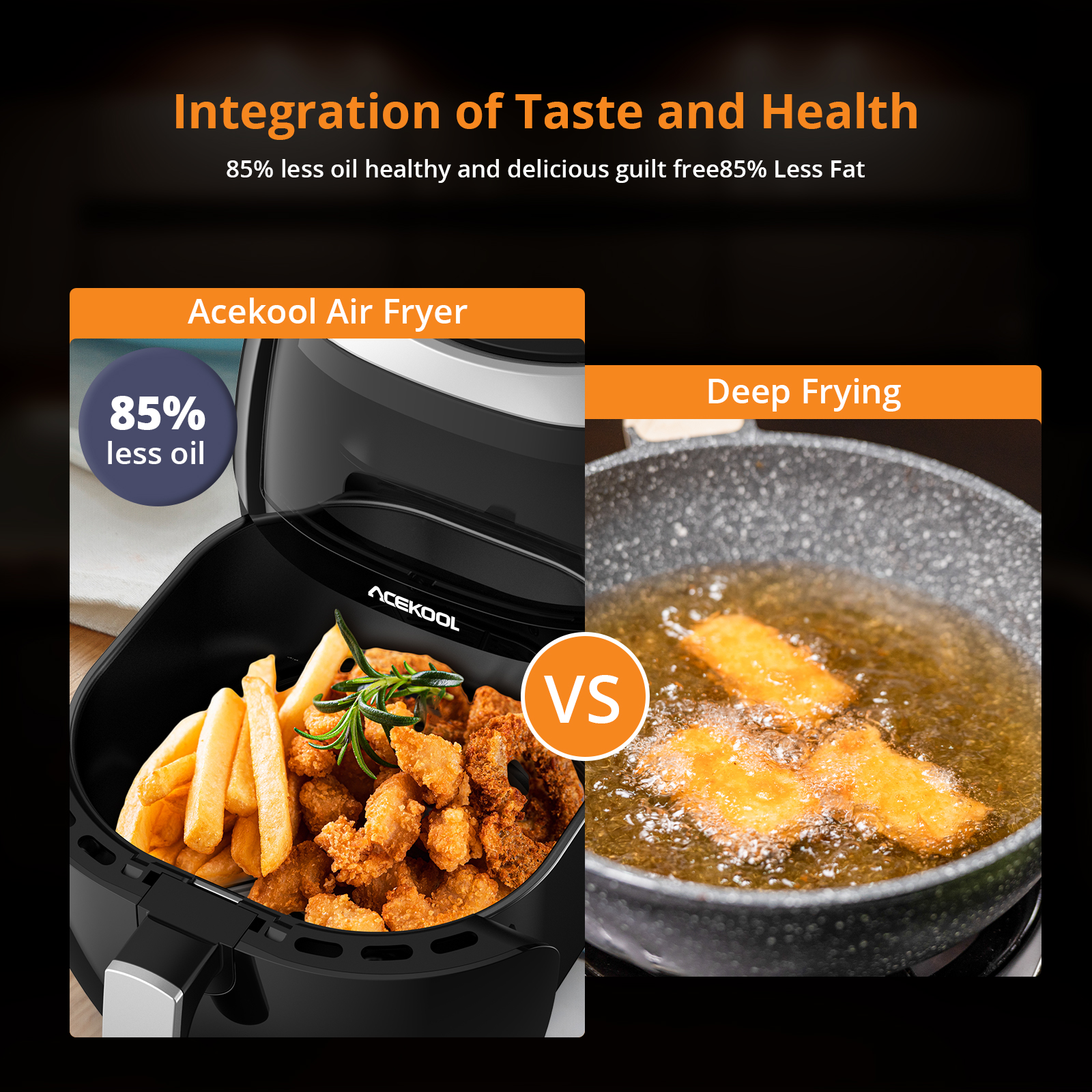 Heißluftfritteuse, 8QT Airfryer-Ofen mit Sichtfenster, ölfreier Herd mit Digitalanzeige, 8 Kochvoreinstellungen, spülmaschinenfest, Schwarz