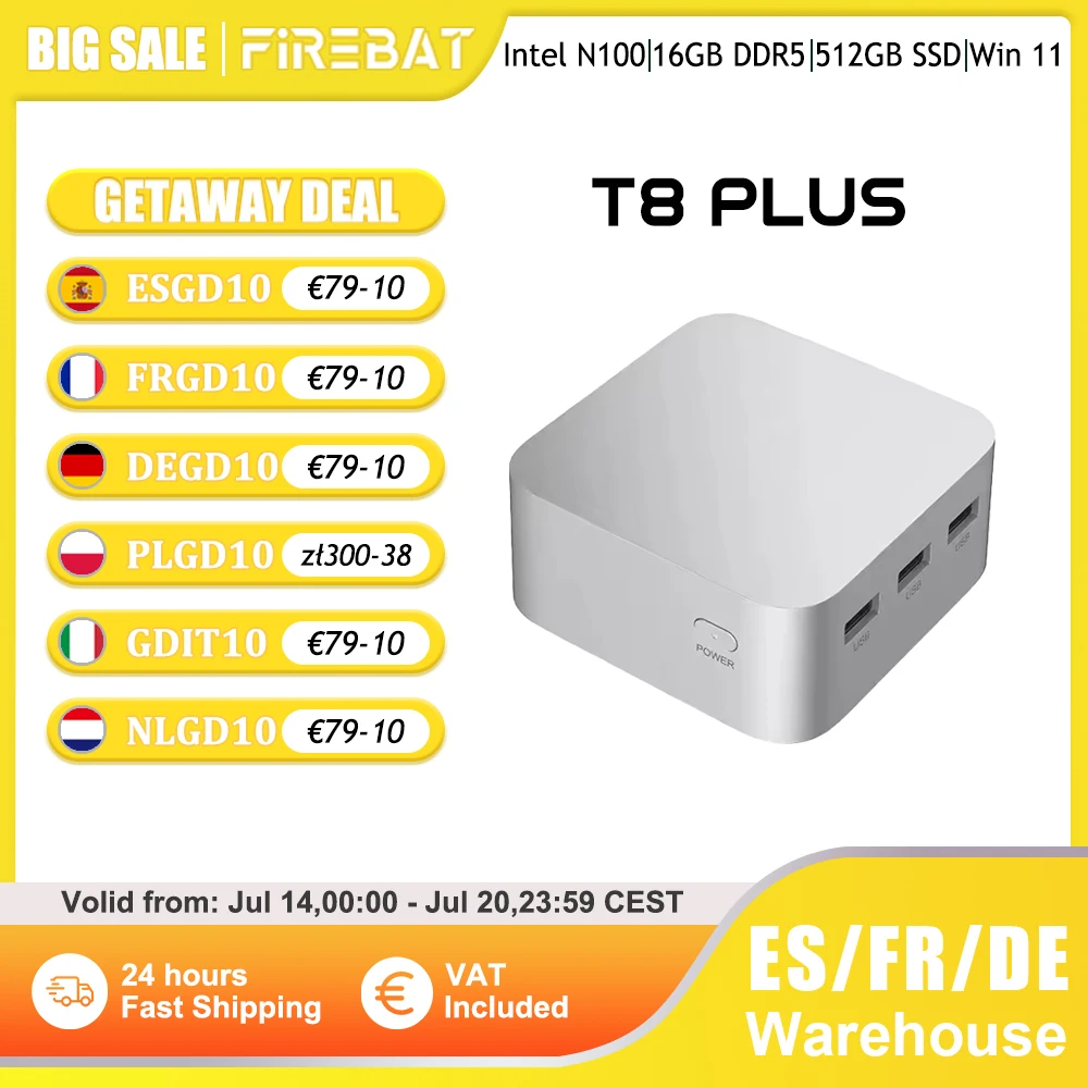 FIREBAT T8 PLUS Mini PC Gamer Intel N100 CPU Windows 11 Mini PC Gaming DDR5 16GB RAM 512GB SSD NVME M2 WIFI5 BT4.2 Scrivania
