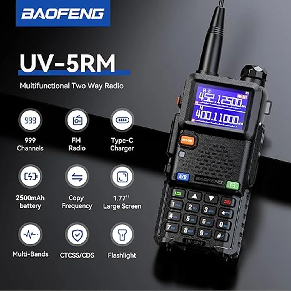 BAOFENG 5RM 2er-Pack Amateurfunk Handheld Hochleistungs-Zwei-Wege-Walkie-Talkies NOAA Wetterkopie Frequenz Outdoor Wandern Camping