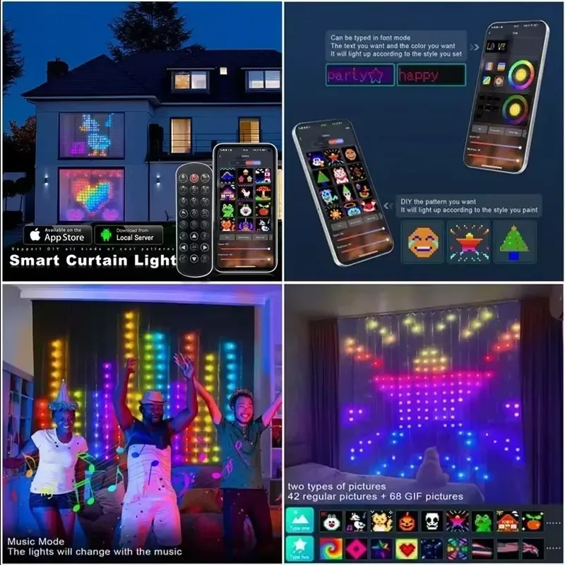 400LEDs Smart Curtain Lights Bluetooth App Control DIY LED String RGB Fairy Lights Music Change Display for Window Bedroom Decor