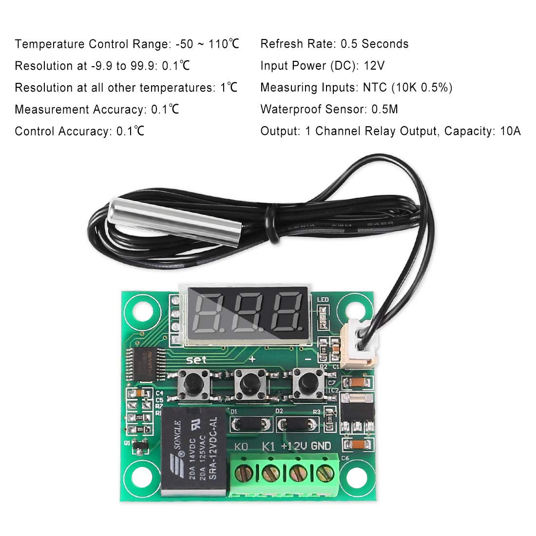 2 Stuks Temperatuurregelaar Module Met Behuizing, Xh W1209 Led Display Digitale Thermostaat Module Met Waterdichte Ntc Sonde-50 ~ 110 ℃