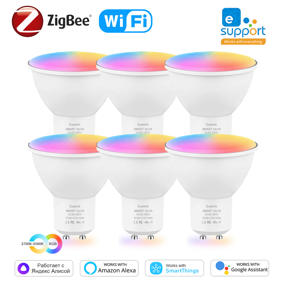 Smart ZigBee GU10 WiFi Smart LED Glühbirne RGB C+W 5W Dimmbare Lampen EWelink APP Control Spotlight Glühbirne Funktioniert mit Alexa Google