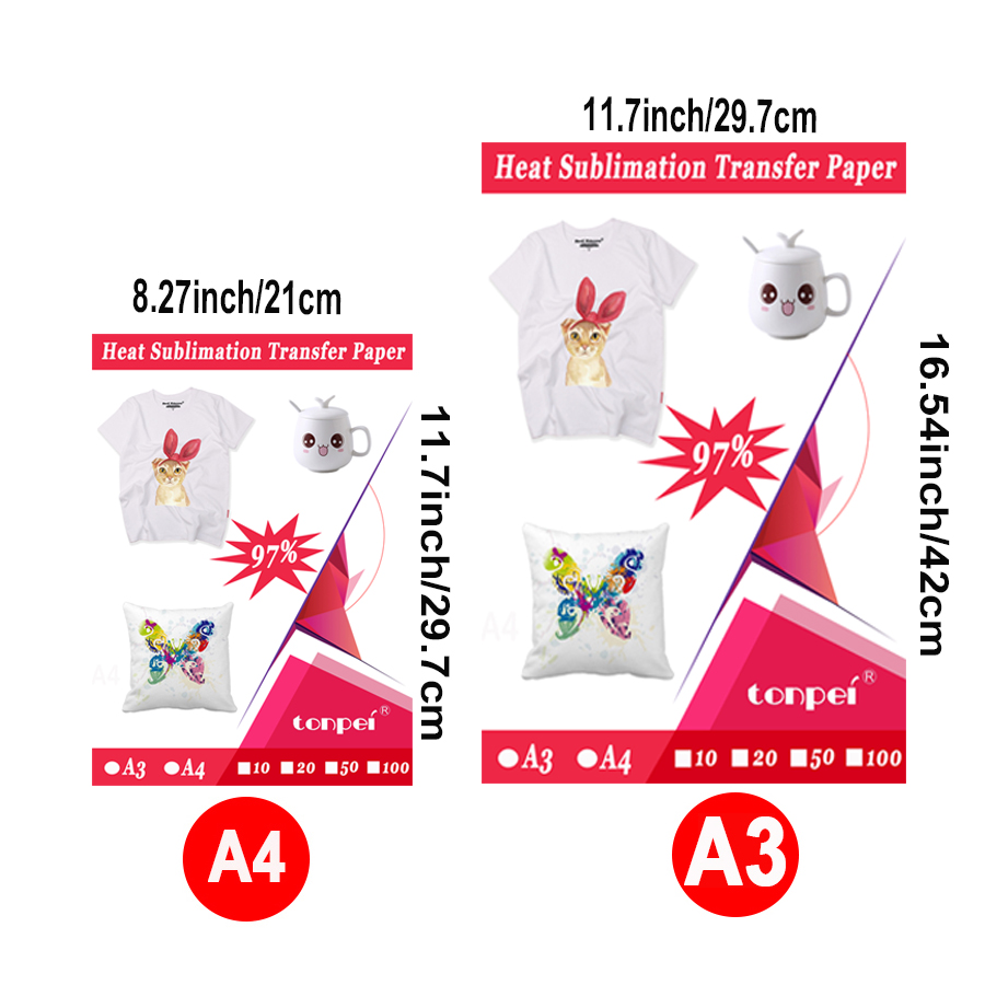 50sheets A3 A4 Heat Sublimation Transfer Paper By Inkjet Printer For Polyster T-shirt Fabric Clothes Mugs Glasses Cutting Mat