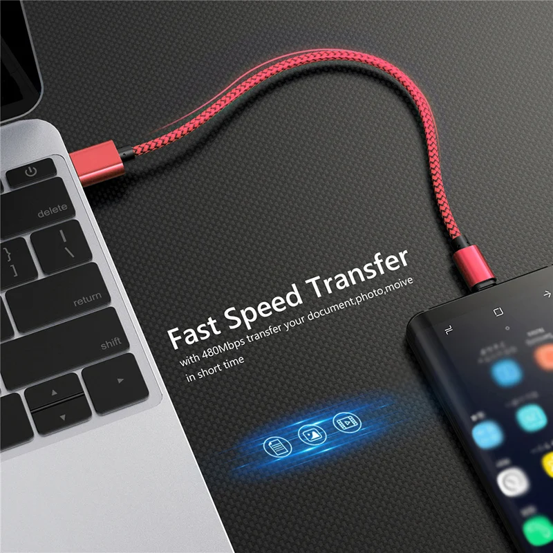 12W USB A ถึงประเภท C สายชาร์จไนลอนถักข้อมูลความเร็วสูงสําหรับ Samsung Huawei Xiaomi Android USB C Fast CHARGING