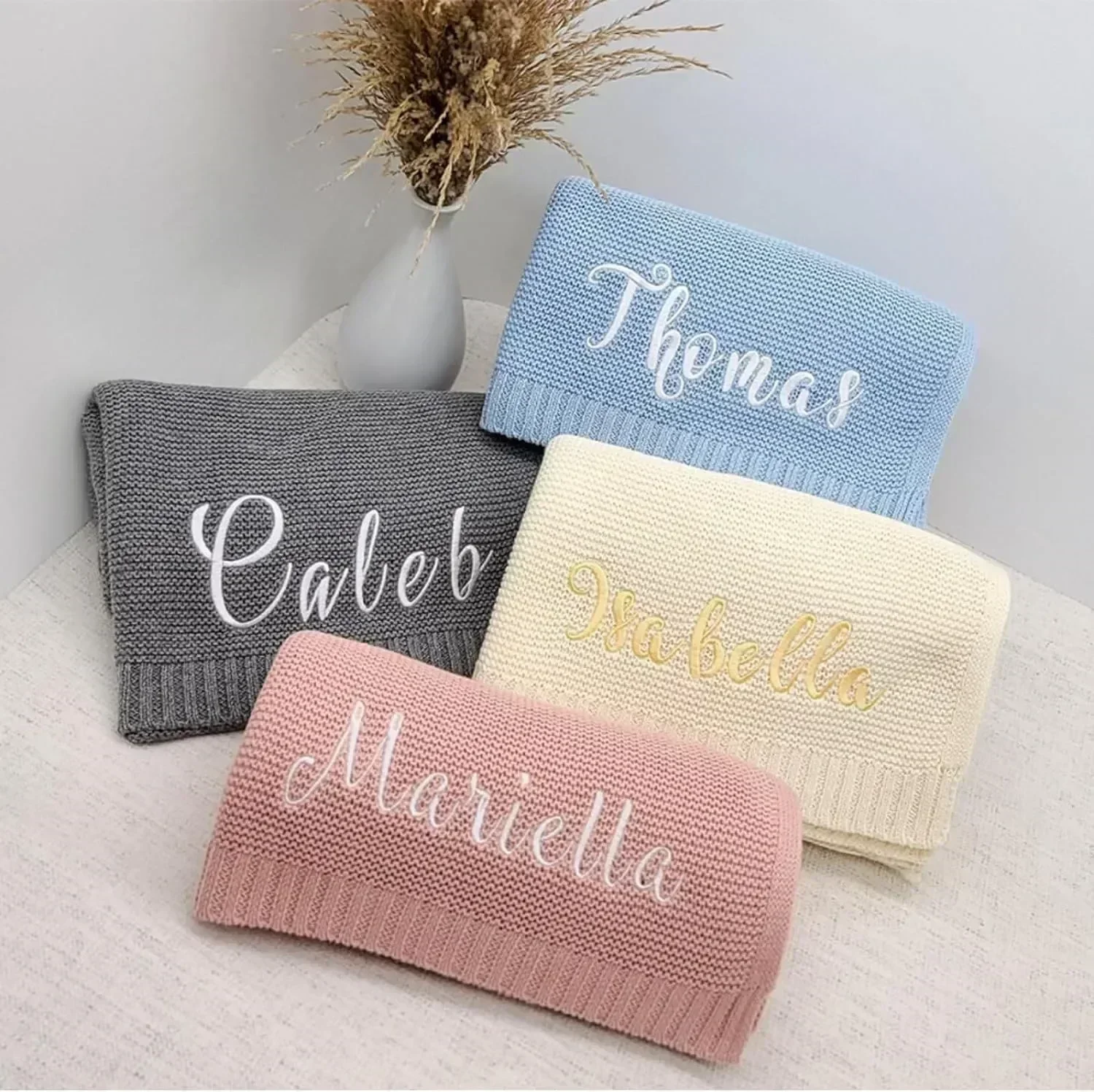 ส่วนบุคคลชื่อเด็กถักผ้าห่มผ้าฝ้าย 100x80 ซม.ผิว WARM ทารกแรกเกิด Wraps CUSTOM ผ้าห่มเด็กสําหรับฤดูหนาว
