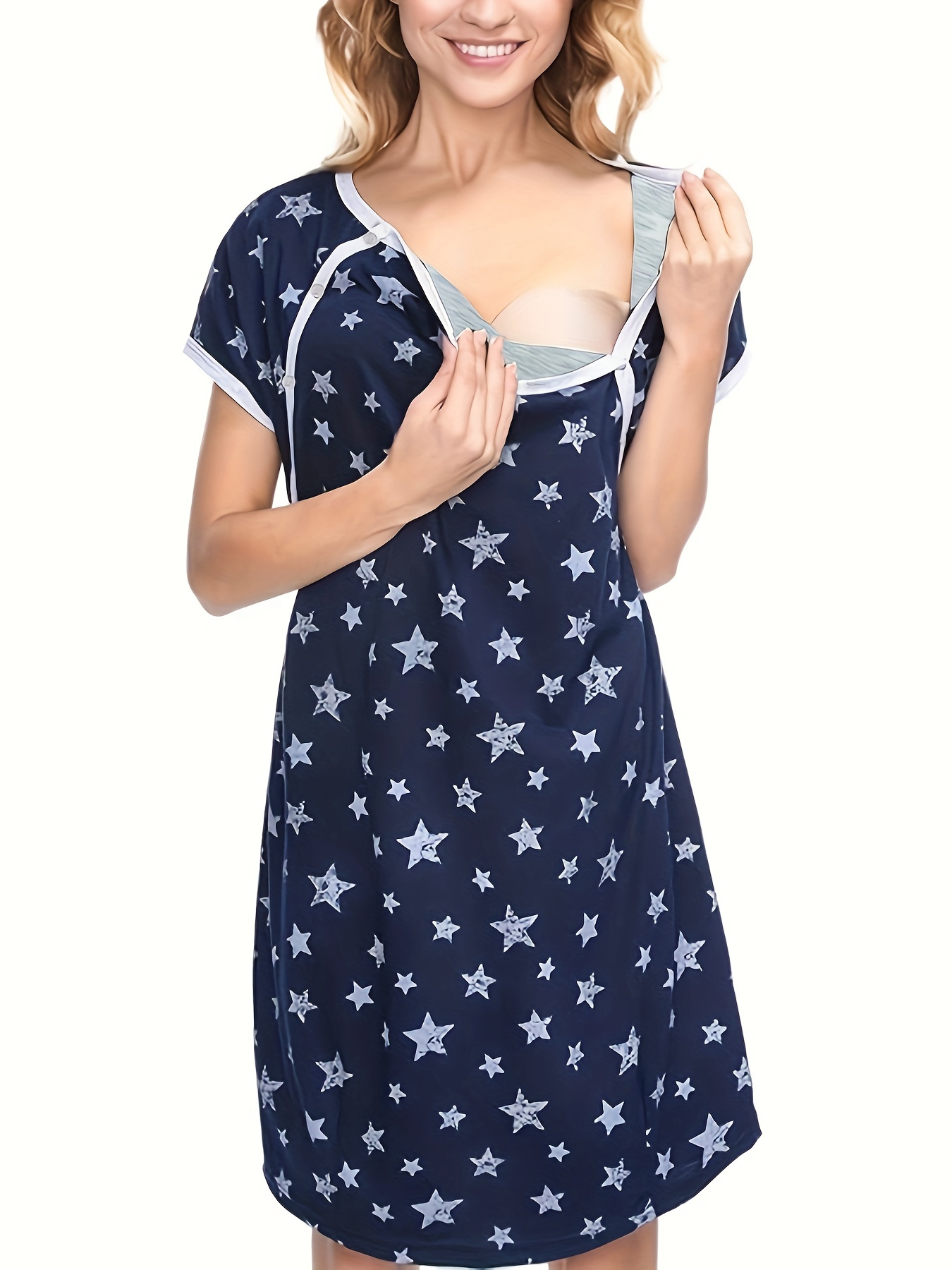 Ropa de dormir de maternidad 3 en 1 para mujer, de manga corta Camisón de lactancia, vestido para amamantar, pijamas de maternidad