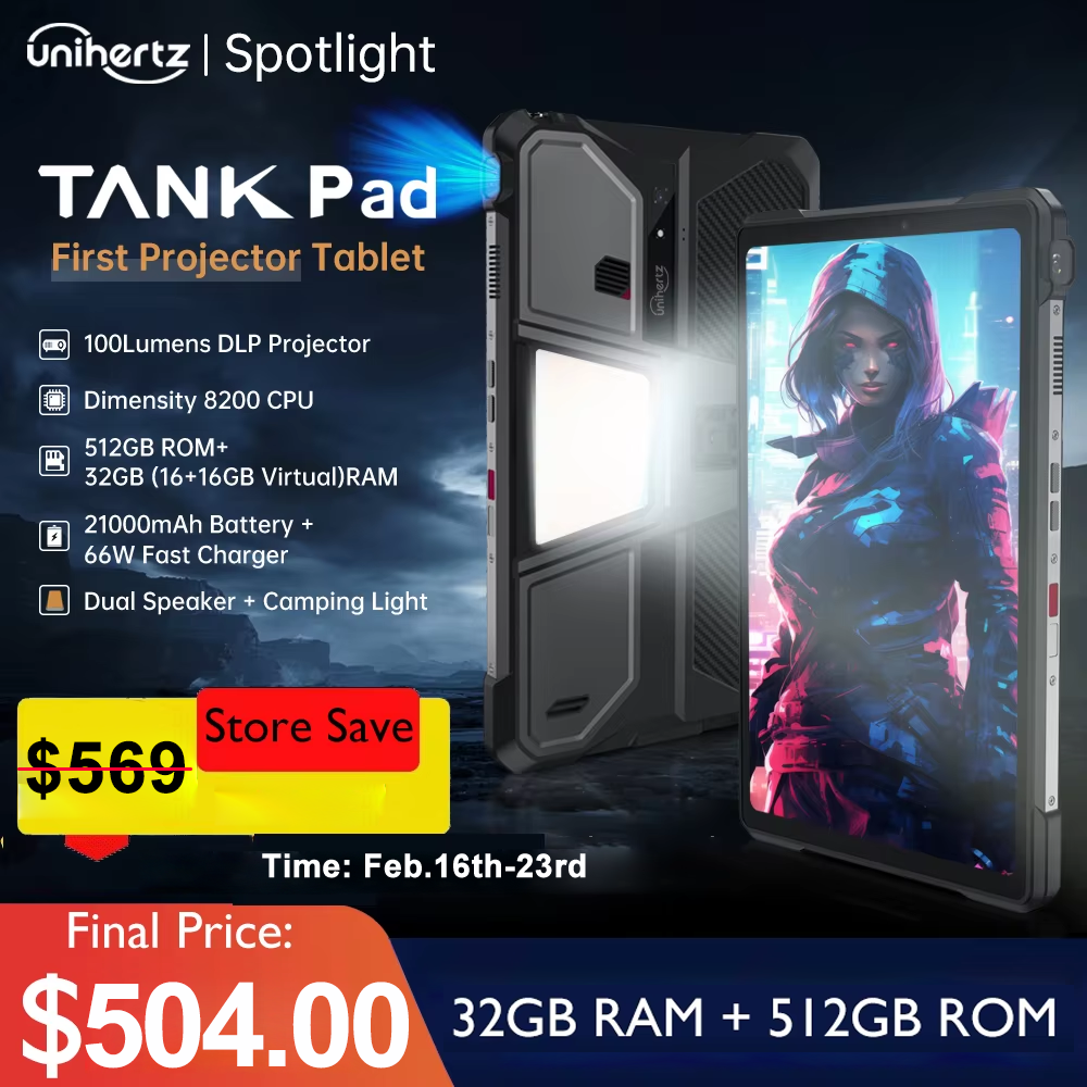 Unihertz Tank PAD 8849 Projetor robusto telefone tablet Android 32GB 512GB 21000mAh 10,95 "FHD alto-falante duplo tablet à prova d'água