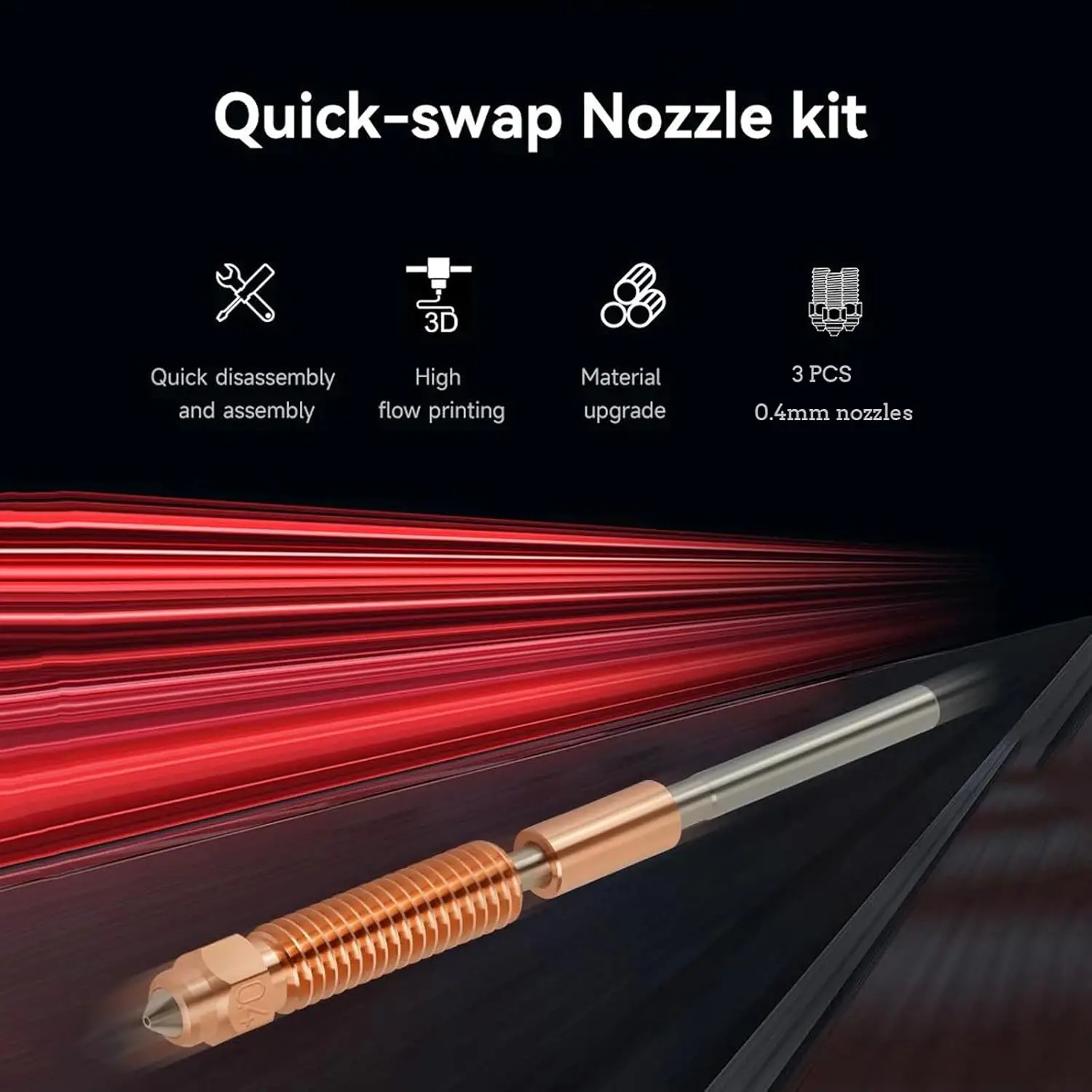 Creality K1C Nozzle Unicorn Quick-Swap Nozzle Kit 0.2/0.4/0.6/0.8/1.0mm Hardened Steel High-Speed Nozzles for K1C/Ender V3