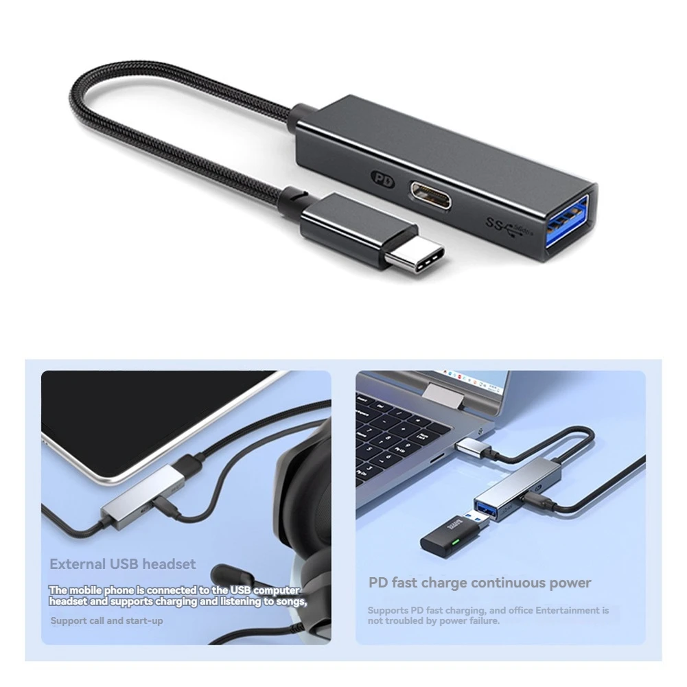 USB 3.2 Type-C HUB 5Gbps 60W PD Charging, OTG Adapter, - High-Speed USB to Type-C Converter Black