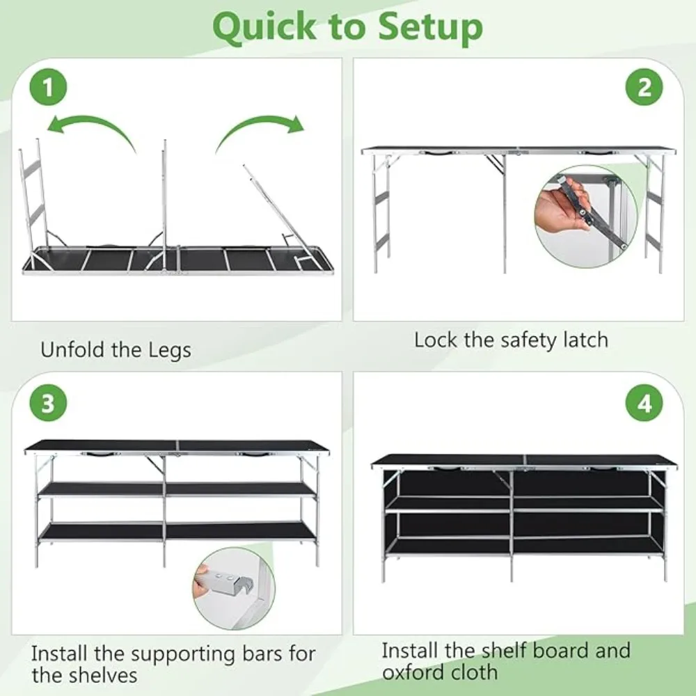 81 inch ultra long portable bar table with double-layer storage rack and foldable mobile cocktail table with detachable skirt