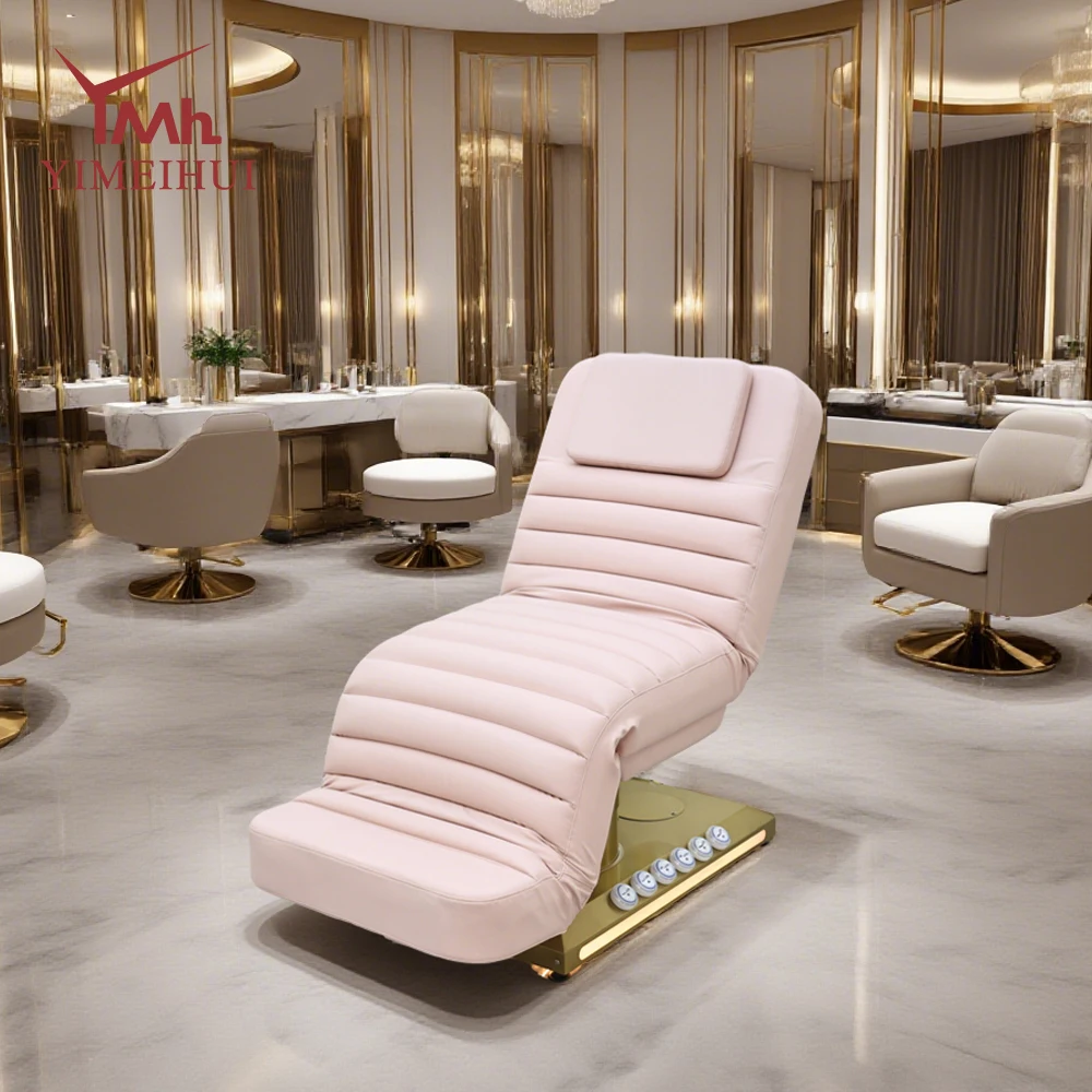 Cadeira estética rosa, cama cosmética de spa, cadeira elétrica facial de couro sintético, salão de beleza, cama de massagem de cílios