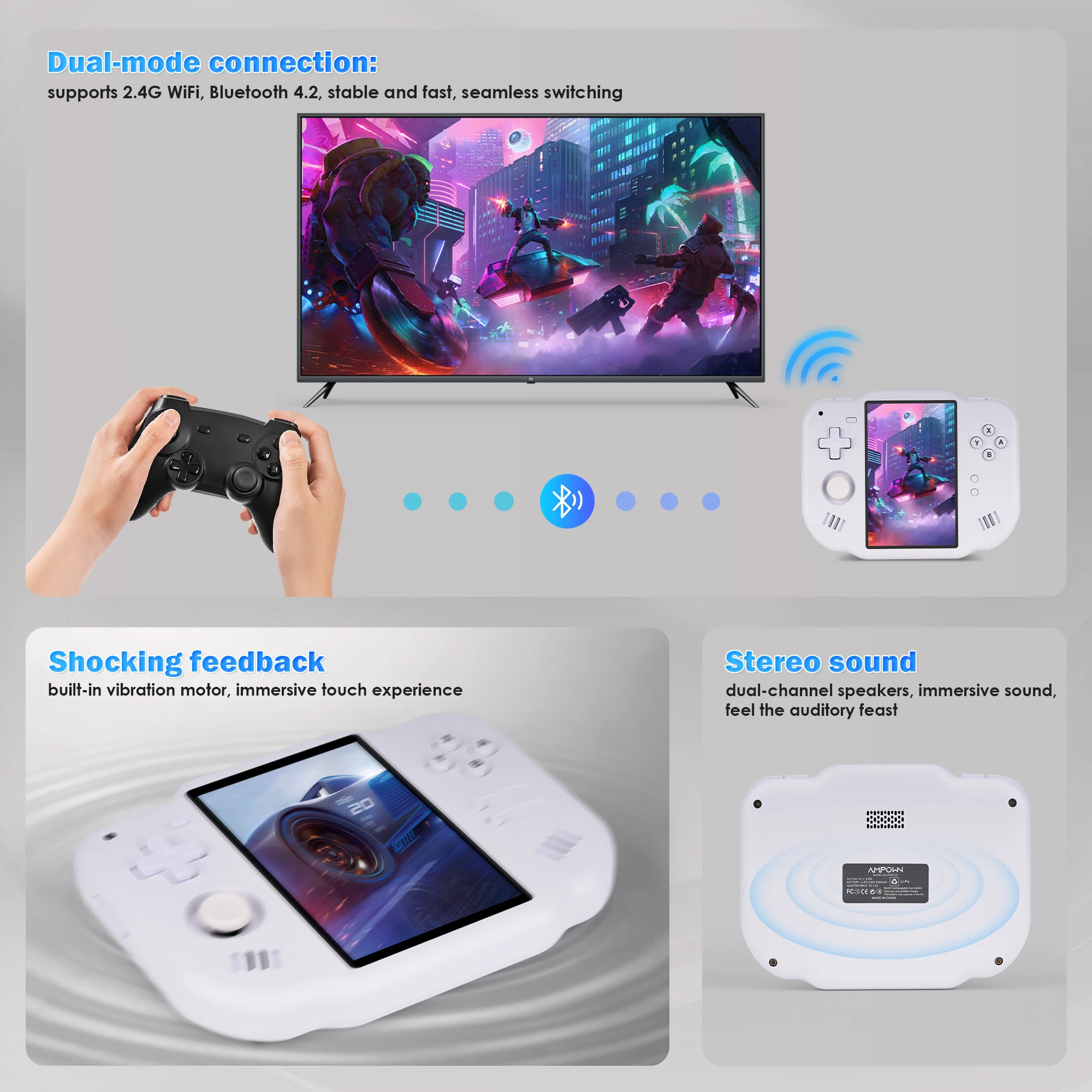 AMPOWN ZERO 40 Video Game Console 4'' IPS Multi-touch Screen Android System A133P Support Wifi Bluetooth Vibration Motor for NDS