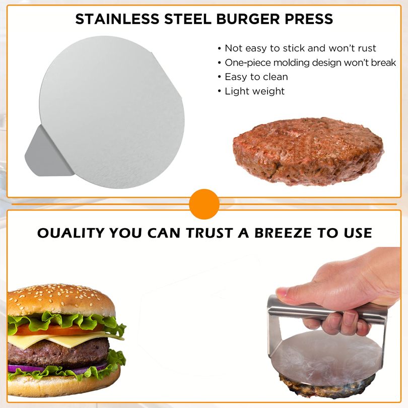 Stainless Steel Smash Burger Press Dropshipping Meat Masher Circular Meat Press Mold for Deli Meats Kitchen Accessories