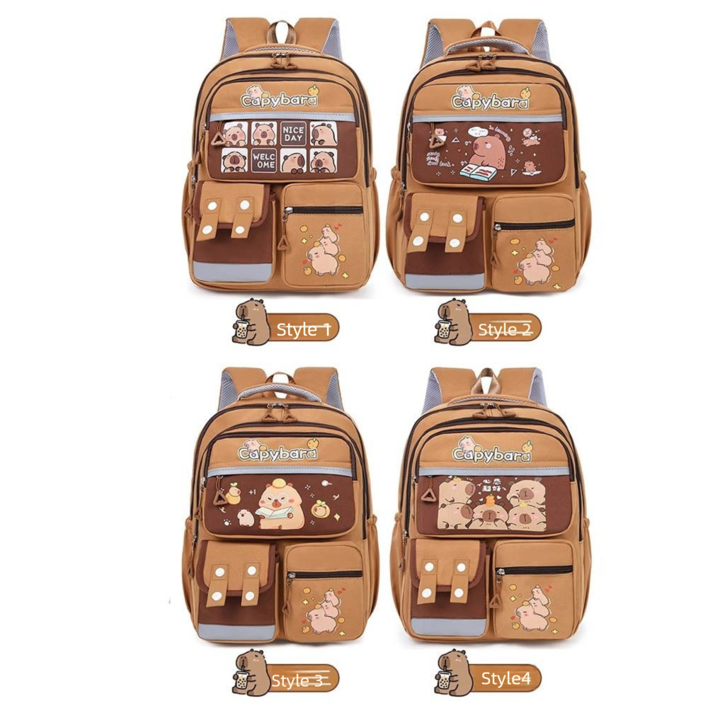 대용량 Capybara 배낭 조절 가능한 스트랩 나일론 귀여운 동물 Bookbag 경량 멀티 포켓 학생 학교 가방
