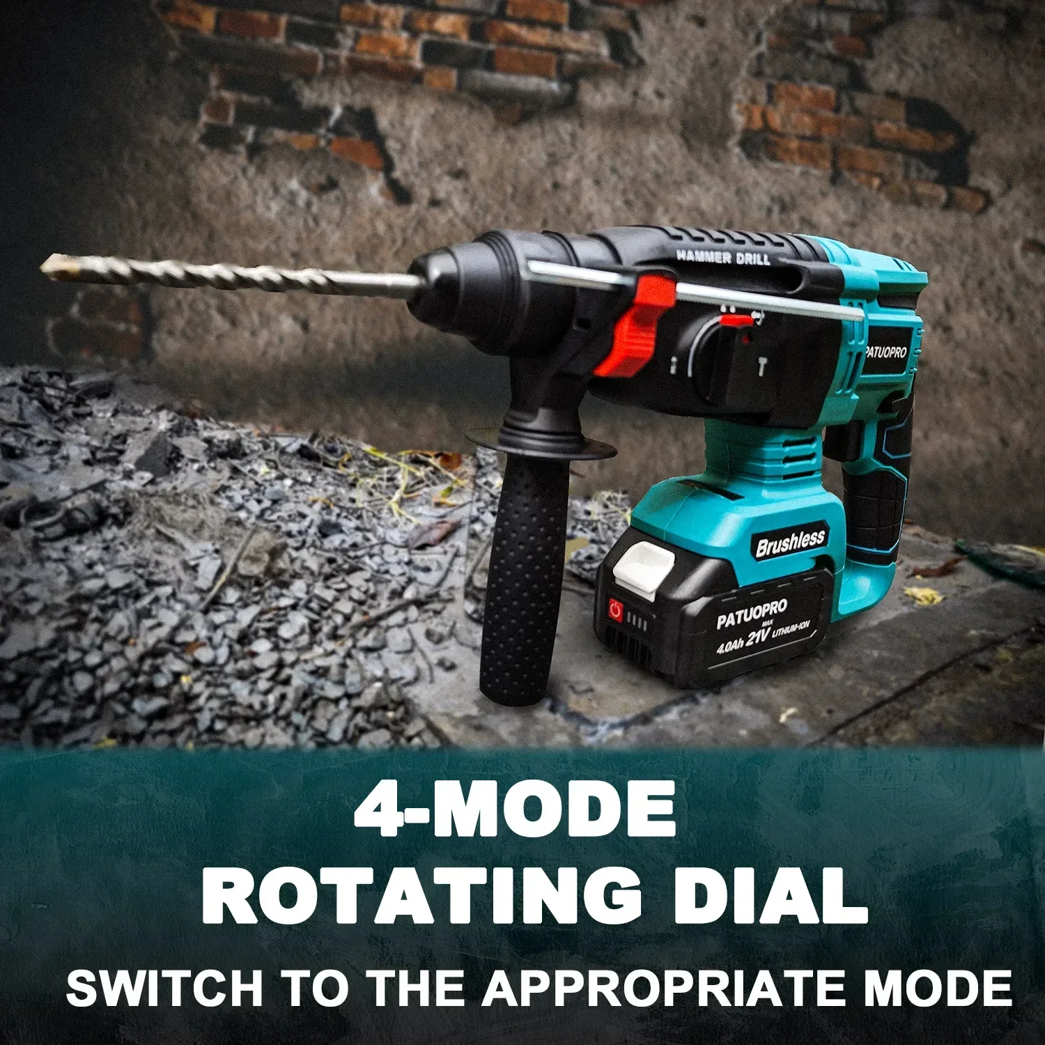 Brushless Cordless Rotary Hammer Drill 18V SDS Plus Electric Hammer Drill 4 Modes Selector fit Makita 18v Battery(No Battery)
