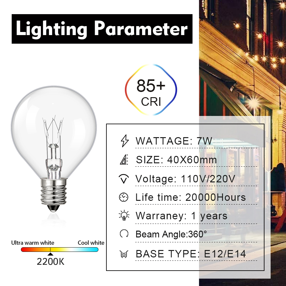 G40 Led Ersatz Glühbirne 7W Wolfram Birne E12 Basis Globe Ball Incandenscan Lampe Für Lichterketten Girlande Terrasse dekorative