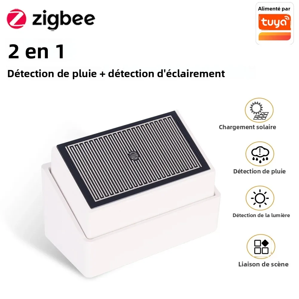 Tuya Zigbee capteur de détection de gouttes de pluie avec détecteur de lumière IPX4 extérieur étanche Support d'eau de pluie Assistant domestique Zigbee2mqt