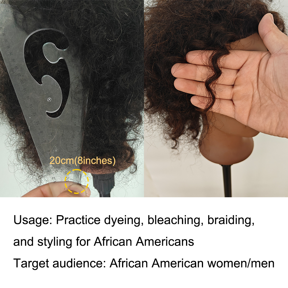 Afro Mannequin Head 8inches 100% Human Hair Traininghead Styling Head Braid Hair Dolls Head for Practicing Cornrows and Braids