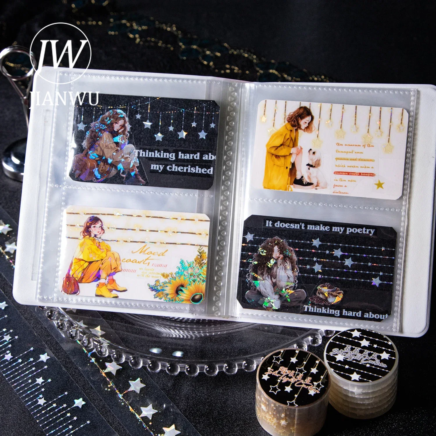 JIANWU 30mm * 200cm 스타 커튼 시리즈 빈티지 소재 콜라주 조경 애완 동물 테이프 크리 에이 티브 DIY 저널 편지지