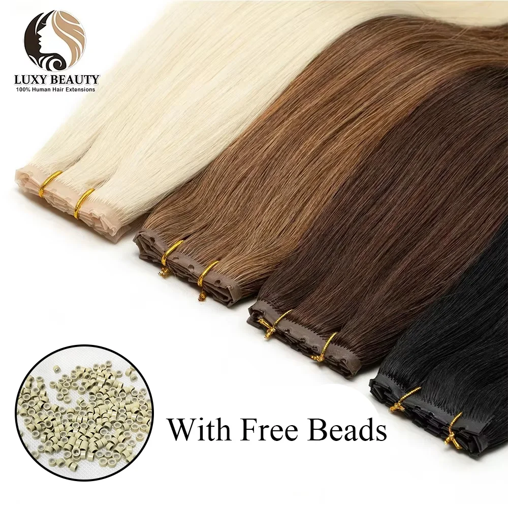 สีบลอนด์ที่มองไม่เห็น Hole Skin Weft ต่อผมมนุษย์ตรง Twin Tab Weft ผม 613 สีดําธรรมชาติสีน้ําตาล XO Hole Weft Extension