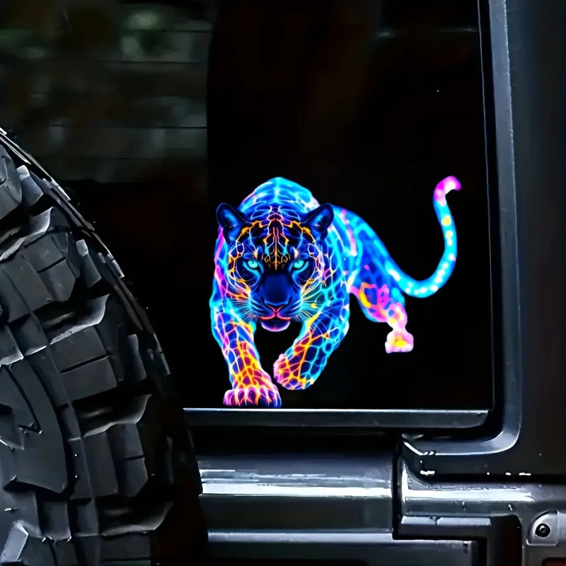 Adesivos vibrantes de leopardo neon para motocicleta, à prova d'água, para tanque de combustível de scooter, carenagem frontal, decalques de vinil, decoração de janela de carro, 1 peça