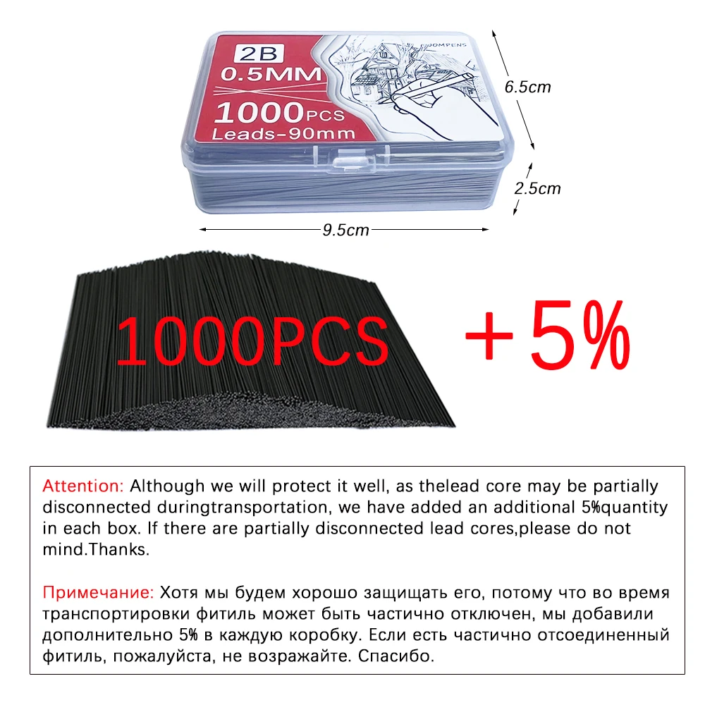 1000 peças lápis mecânico núcleo de chumbo 0.5 0.7 0.9 1.3 2.0mm recargas de lápis substituíveis de grande capacidade caixa de presente acessível para estudantes