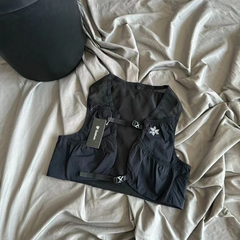Dünne Ärmel Goldwin Lauf Tank Tops Jacke japanischen Stil Männer Frauen klassische Brust verstellbare Trail Running Marineblau Weste Tasche