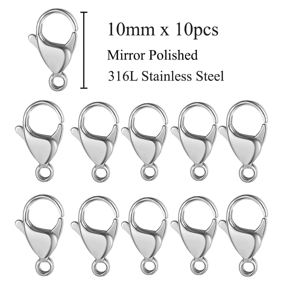 10 ชิ้น/ล็อตกระจกขัดเงา 316L สแตนเลส Lobster Clasp 9-19 มม.ไม่เคยเลือน DIY เครื่องประดับ Clasps สําหรับสร้อยคอสร้อยข้อมือทํา