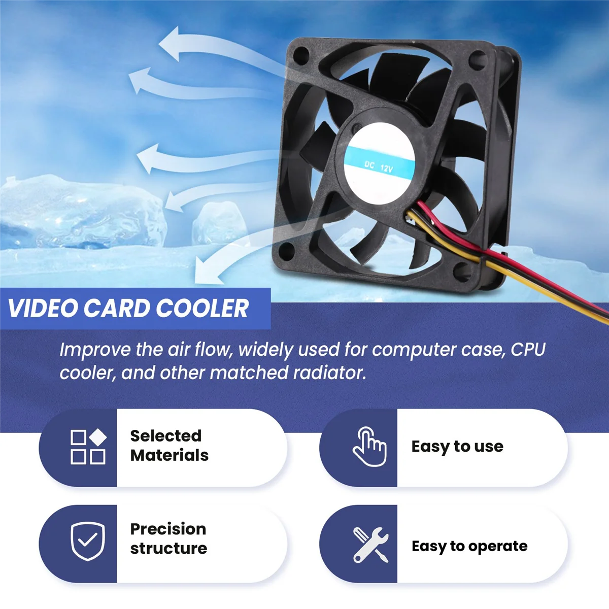 XFDE 60Mm 6Cm DC 12V 3 Pin Computer Case CPU Cooler Cooling Fan Black 2 Pcs